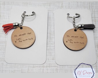 Gepersonaliseerde houten sleutelhangers, handgeschreven geschenken, sleutelhanger en ketting inbegrepen, bulkopties, cadeau voor familie, vrienden, leraren, collega's