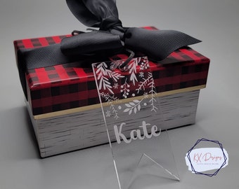 Winter Gift Tags, Name Tags, Wooden and Acrylic Gift Tags, Personalized, Engraved, ribbon options, Bulk options: see description