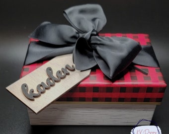 Custom 3D Gift Name Tags, wooden gift tags, personalized, wood stain options, 3D name color options, Bulk options: see description