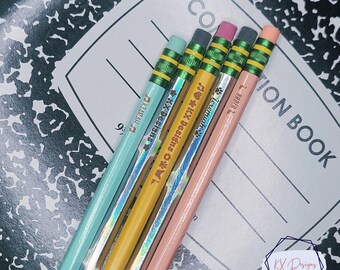 Engraved Pencils - Personalized, Custom Name & Clipart, 5-pack, Bulk options, Ticonderoga Yellow, Holographic or Pastel, Left-handed option