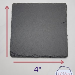 May include: A 4 inch by 4 inch black slate serving tray. The tray has a rough, natural edge.