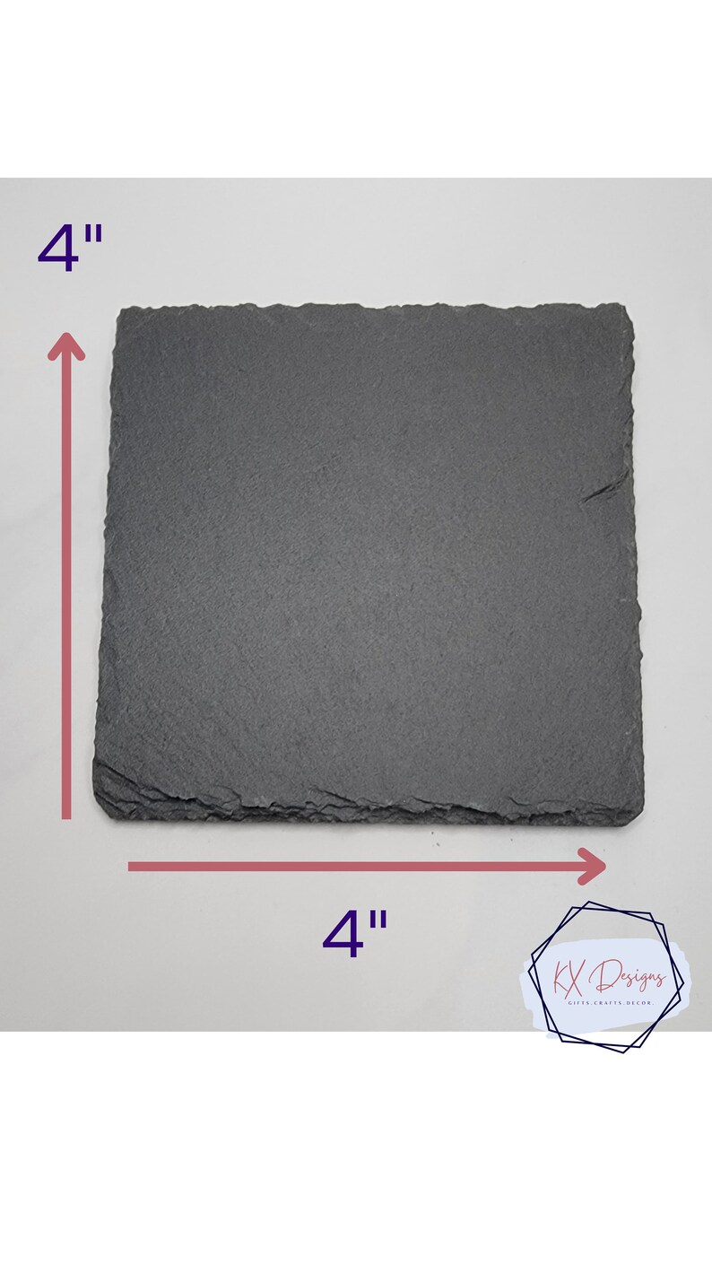 May include: A 4 inch by 4 inch black slate serving tray. The tray has a rough, natural edge.