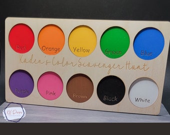 Color Scavenger Hunt Custom Gift for Kids, Wooden Hands-on Montessori Learning Board, color recognition, color sorting learn through play