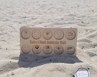 Beach Scavenger Hunt Custom Gift for Kids, Wooden Outdoor Hands-on Montessori Learning Board, Sorting skills, Learn to play, Sea shells fun