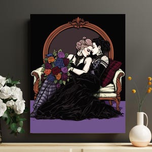 Victorian Dark Romance Lesbian Gothic Art Print WLW, Vintage Bisexual Femme Lovers LGBTQ+ Wall Decor & Gothic Wedding Gift Queer Art