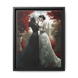 Gothic Brides Canvas Art Print WLW Wedding Art Victorian Lesbian Couple Wall Decor Vampire Romance Gift Framed Gothic Wall Art