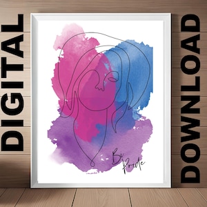 Minimal Line Art Bisexual Pride Gift For Bisexual Decor For BiPride Colors Bisexual Wall Art Digital Print For Bisexual Pride Minimal Art