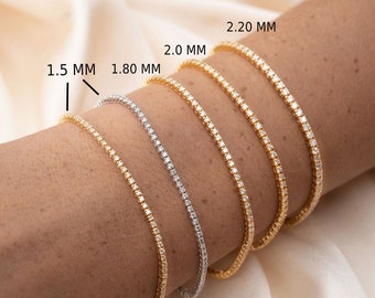 10K/14K/18K Massives Gold-Diamant-Tennisarmband, 1,5 mm bis 2,2 mm Labordiamant-Tennisarmband, Hochzeitsschmuck, Geschenk für Sie, Armband in individueller Größe