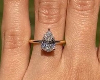 Gecertificeerde Pear Lab Grown Diamond Engagement Ring met verborgen Halo, 14K Solid Gold Pear Lab Diamond Ring, Solitaire Diamond Wedding Ring Haar