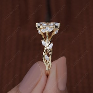 Vine and Petal style Nature Inspired Marquise Lab Grown Diamond Engagement Ring, Twig Diamond Ring, Art Deco Boho Fairytale Ring For Women