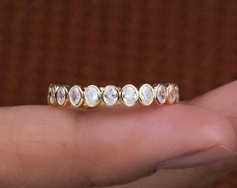 Bezel Set Oval Lab Grown Diamond Wedding Band, 14K Gold Oval Eternity Band, Wide Anniversary Band, Bridal Matching Band, Stackable Ring