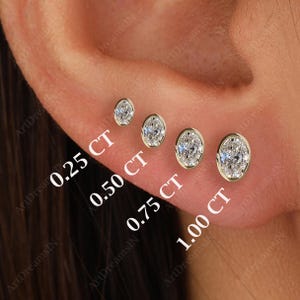 Best Gift Option • 14K Bezel set Oval  Lab Grown Diamond  Stud • Oval Solitaire Stud Earring • Minimalist Jewelry • Wedding Jewelry