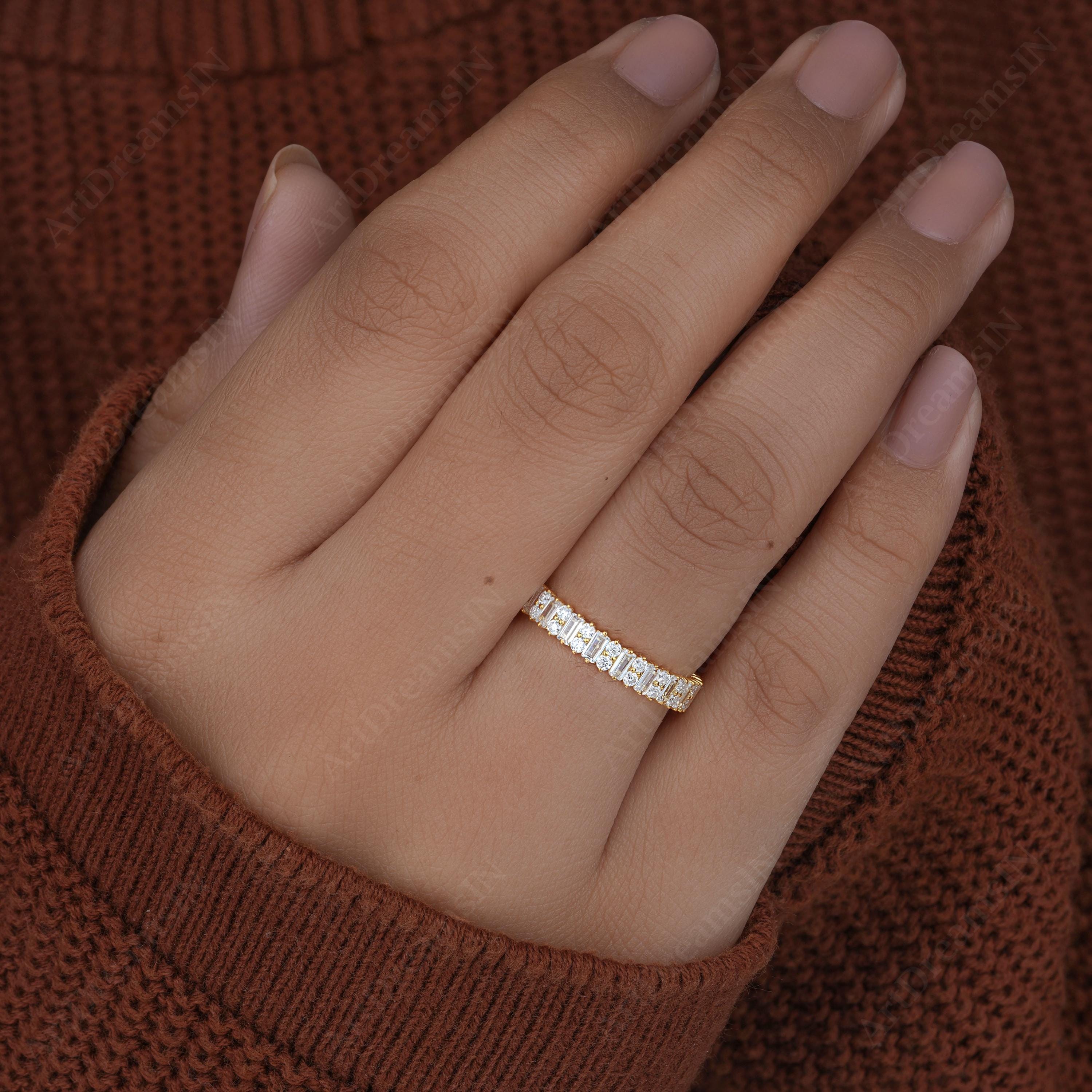Art Deco Baguette Lab Grown Diamond Wedding Band: 14K Eternity Ring - Etsy