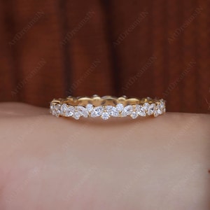 Delicate Marquise and Round Lab Grown Diamond Wedding Band, Diamond Eternity Band, Bridal Matching Anniversary Band, Dainty stackable Ring