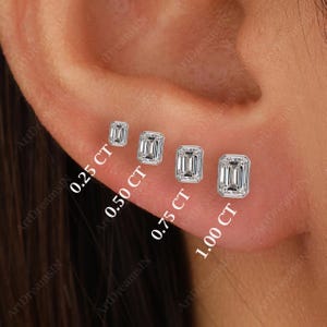 Best Gift Option • 14K Bezel set Emerald cut Lab Grown Diamond  Stud • Diamond Solitaire Stud Earring • Minimalist Jewelry • Wedding Jewelry