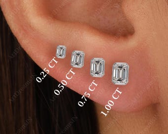 Best Gift Option • 14K Bezel Set Emerald Cut Lab Grown