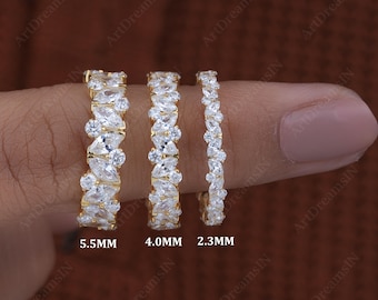 Alternating Marquise and Round Lab Grown Diamond Wedding Band, 14K Diamond Eternity Band, Bridal Anniversary Band, Diamond Stackable Ring