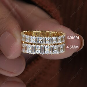 3MM and 4MM Art Deco Lab Grown Diamond Eternity Bands, Baguette and Round Diamond Wedding Band, Bridal Matching Anniversary Ring For Women
