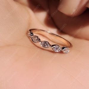 Round Lab Grown Diamond Wedding Band, 14K Marquise Shape Half Eternity Band, Bridal Matching Anniversary Band, Dainty Stackable Ring