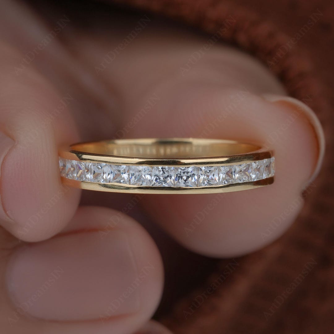 14K Gold Princess Cut Lab Diamond Wedding Band: Half Eternity Ring - Etsy