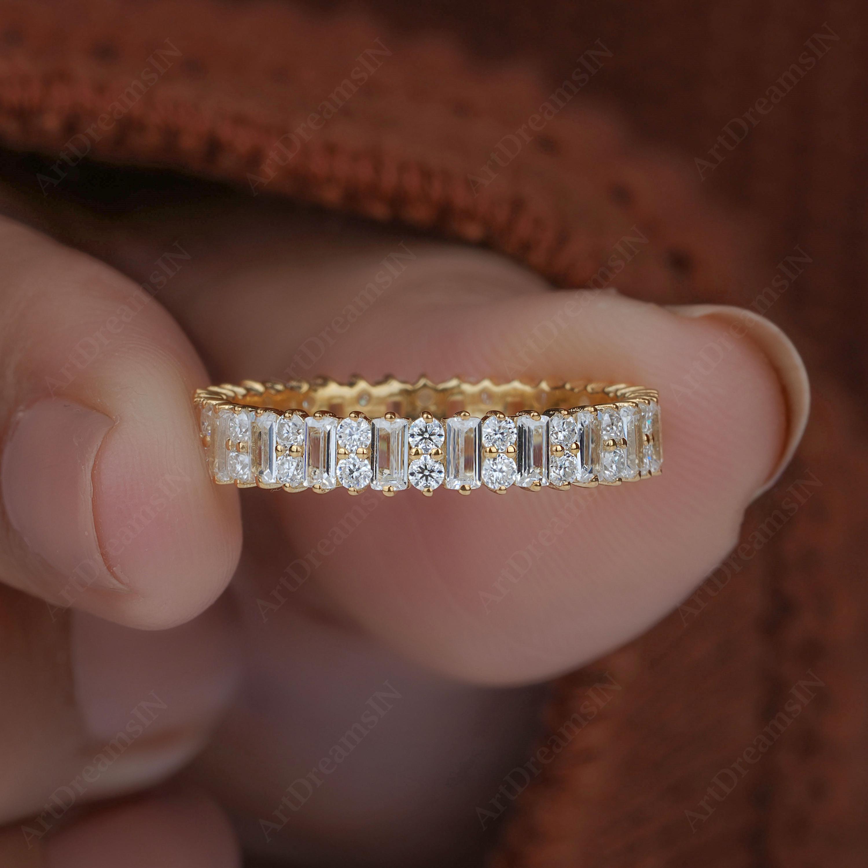 Art Deco Baguette Lab Grown Diamond Wedding Band: 14K Eternity Ring - Etsy