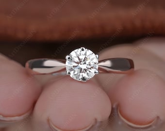 Pierścionek zaręczynowy z okrągłym diamentem laboratoryjnym o masie 1 ct: 6-zębowy solitaire