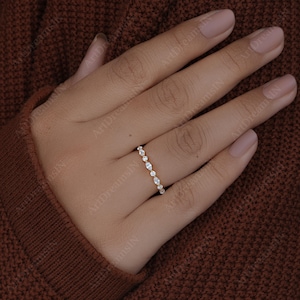 Alternating Lab Grown Band 2MM Marquise and Round Lab Grown Wedding Band Full/Half Eternity Band Stackable Band Shared Prong Wedding Band