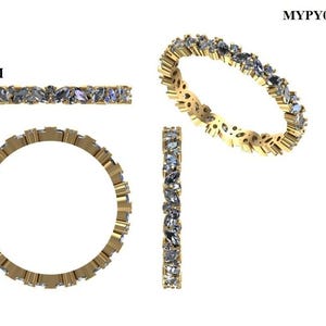 May include: A gold-colored ring with a band of alternating marquise-cut gemstones. The ring is shown from multiple angles, including a side view and a top-down view. The text "2.5MM" is visible. The product code "MYPY0624" is also visible.