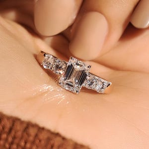 1.7TCW Emerald cut Lab Grown Diamond Engagement Ring, Diamond 5 Stone Ring, Proposal Ring, Promise Ring, Wedding Anniversary Ring for Wife