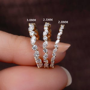 Alternating Diamond Band, Dainty Stackable Lab Grown Diamond Wedding Band, Marquise and Round Single Prong Eternity Band, Anniversary Band