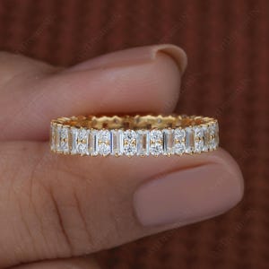Art-Deco-Baguette- und runder Diamant-Ehering, 14K Diamant Ehering, Diamant Jahrestag Ring, Braut Matching Band, Geschenk