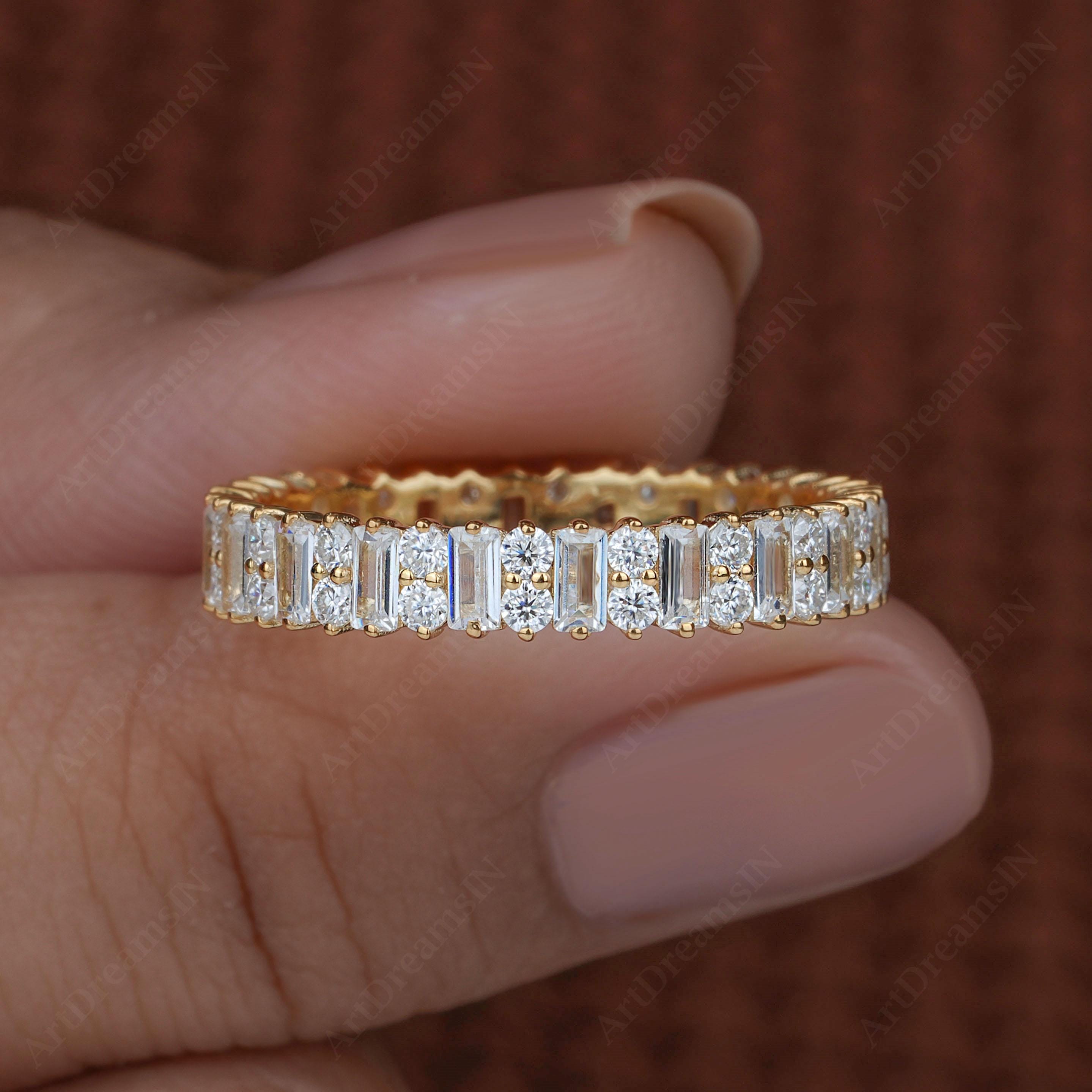 Art Deco Baguette Lab Grown Diamond Wedding Band: 14K Eternity Ring - Etsy
