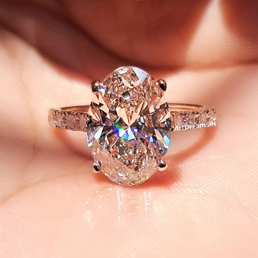3 CT IGI Certified Oval Lab Grown Diamond Engagement Ring: Hidden Halo ...