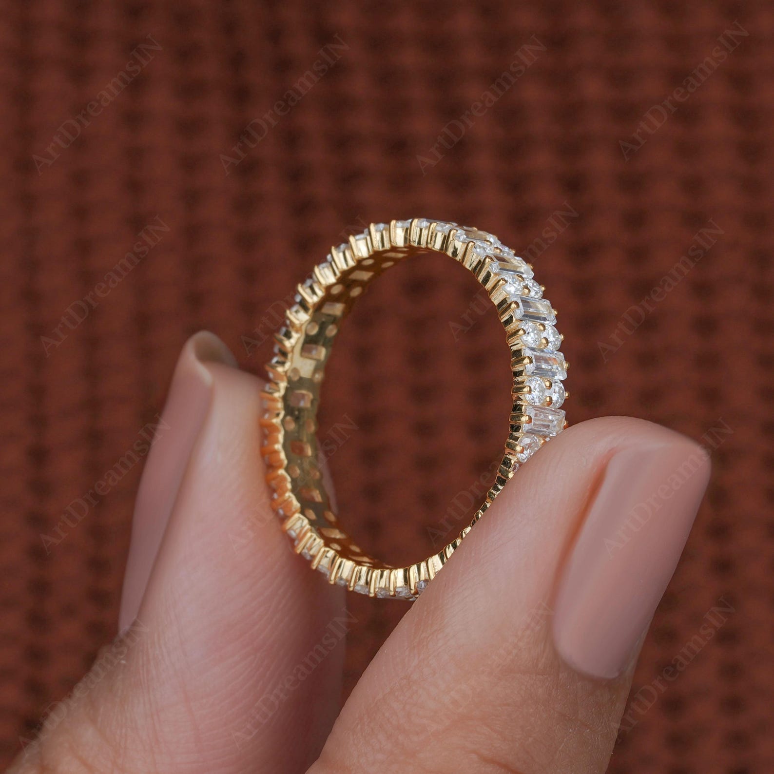 Art Deco Baguette Lab Grown Diamond Wedding Band: 14K Eternity Ring - Etsy
