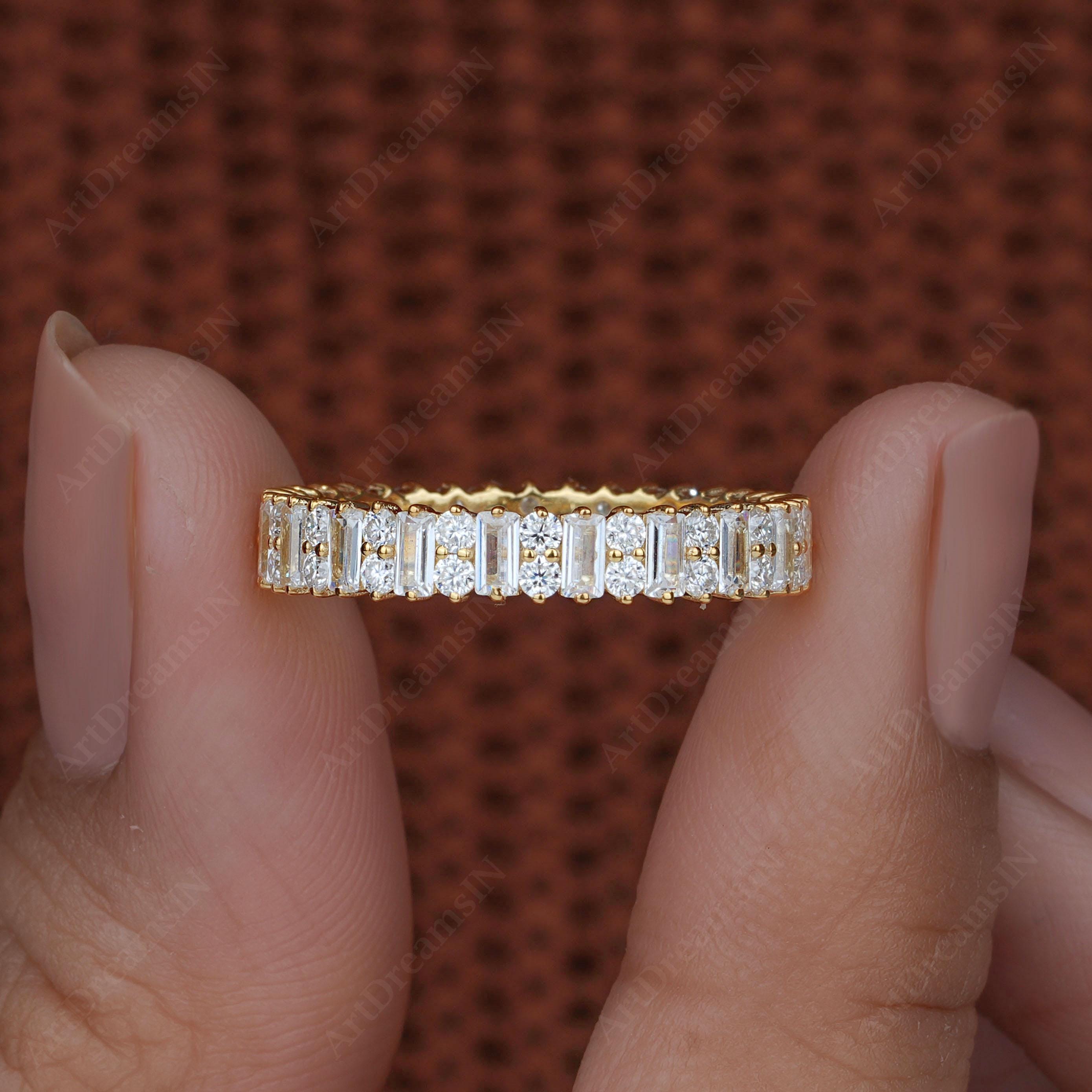 Art Deco Baguette Lab Grown Diamond Wedding Band: 14K Eternity Ring - Etsy