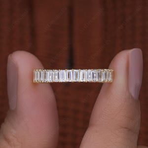 14K Gold Baguette Diamond Ring, Half Eternity Lab Grown Diamond Ring, Dainty Baguette Diamond Wedding Band Stackable Bridal Anniversary Band