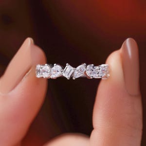 Multiform Diamantclusterring, halbe Ewigkeit Labor gewachsener Diamant Ehering, Brautjubiläum stapelbarer Ring für Frauen 10K / 14K / 18K Gold