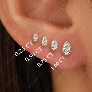 Meilleur cadeau • Clous d'oreilles avec diamants poires cultivés en laboratoire serti clos 14 carats • Boucle d'oreille solitaire en forme de poire • Bijoux minimalistes • Bijoux de mariage