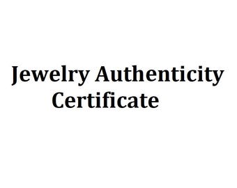 May include: White background with the text "Jewelry Authenticity Certificate" in a bold, black font. The text is centered and clearly legible, indicating a document related to jewelry verification.