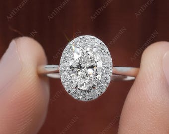 IGI Certified Oval Lab Grown Diamond Halo Engagement Ring
