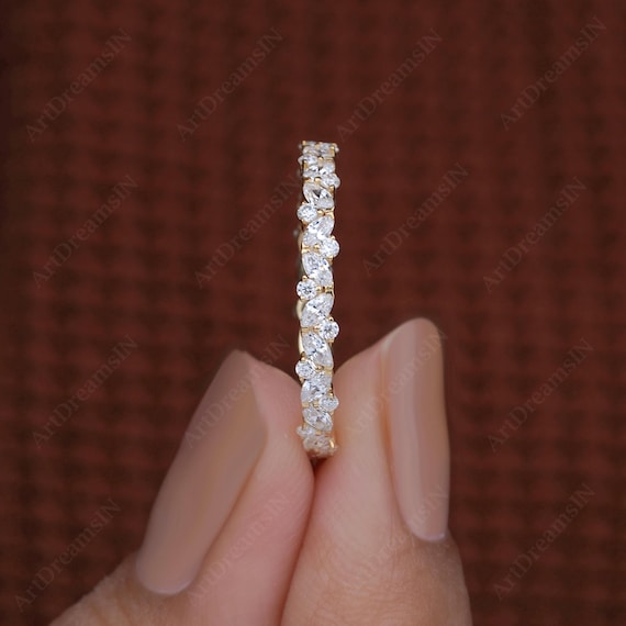 Lab Grown Diamond Half Eternity Band Marquise and Round Cut Diamond Wedding Band for Women, Stackable Rings for Women, Anniversary Gift