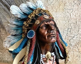 Decorative Indian Man Bust, Warrior, Native American