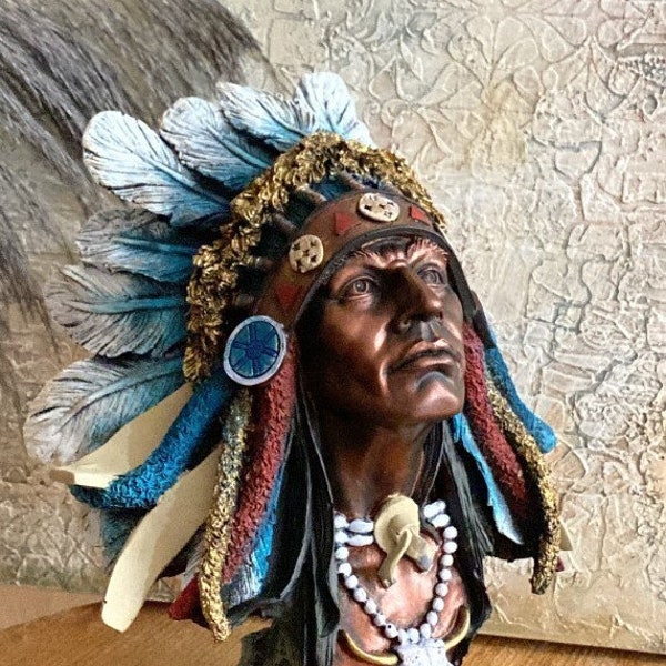 Decorative Indian Man Bust, Warrior, Native American