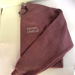 Personalized Hand Embroidered Adult Sweatshirt | Custom Hand-stitched Gift. Birthday & Easter Basket ideas.