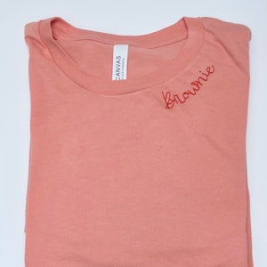 Personalized Hand Embroidered T-Shirt -  Embroidery, Adult Tees, Custom Hand-stitched Gift. Birthday & Easter Basket ideas.