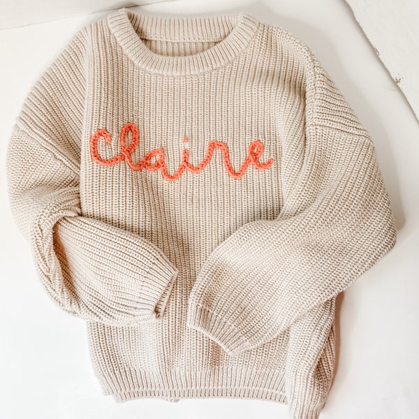 PRE-ORDER Personalized Baby, Toddler Hand-Embroidered Sweater.  Personalized embroidered shirt, hand stitch, hand stitched