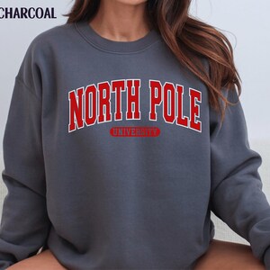Retro North Pole Sweatshirt, North Pole University Shirt, Christmas Varsity Style Sweater, Christmas Pajamas Shirt, Teen Holiday Shirt