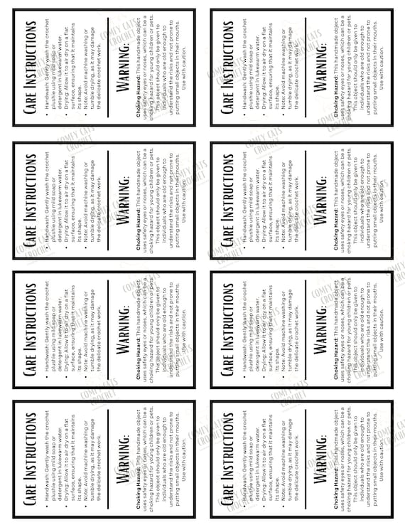 Warning Label | Care Instructions | Printable For Handmade items | DIGITAL ITEM