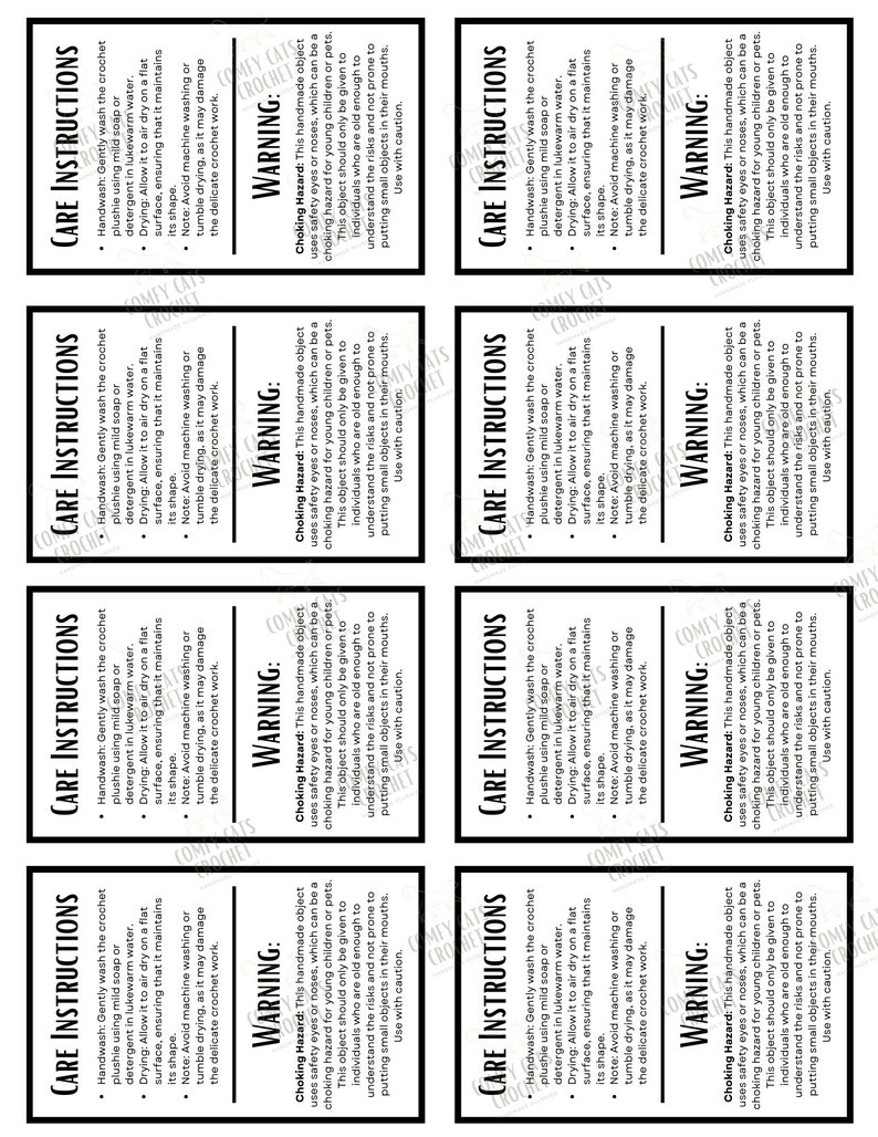 Warning Label | Care Instructions | Printable For Handmade items | DIGITAL ITEM bild 1
