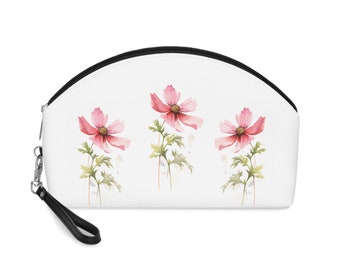 Flower Makeup Bag | Pink Wildflower | Cosmetic Bag | Mini Makeup Bag | Travel Case Pouch | Toiletry Bag | Organizer